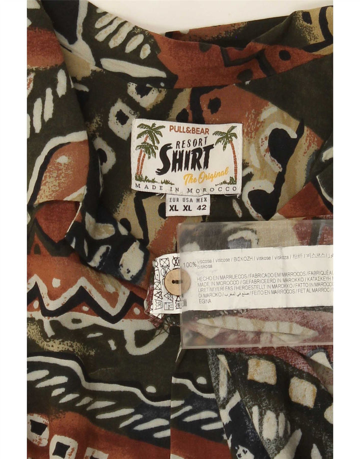 Camisa havaiana masculina de manga curta Pull & Bear XL multicolorida geométrica