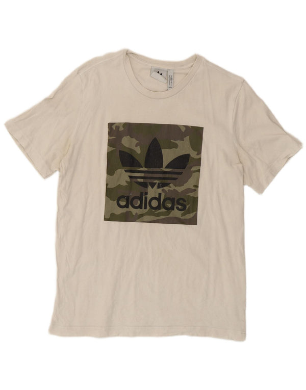 Adidas Mens Graphic T-Shirt Top Médio Branco Camuflado Algodão