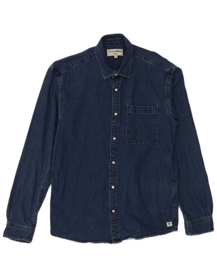 Camisa jeans masculina Tom Tailor grande algodão azul marinho