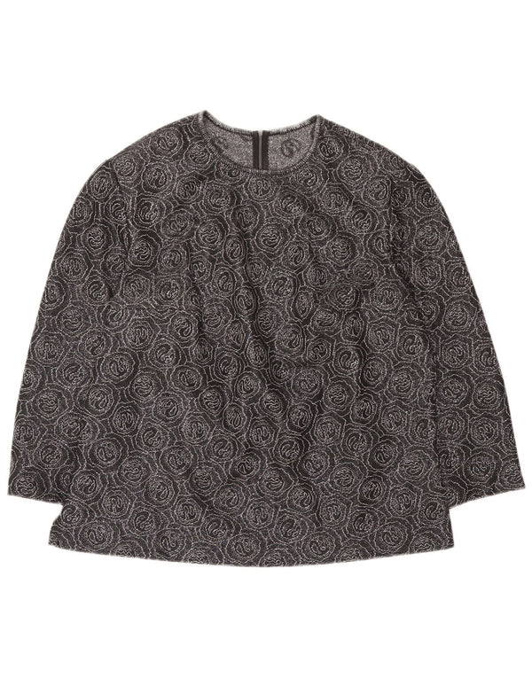 Blusa feminina vintage manga 3/4 top UK 16 grande preto paisley