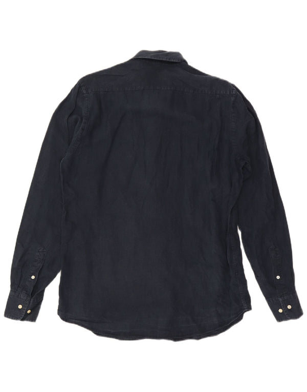 Camisa masculina Massimo Dutti média azul marinho linho