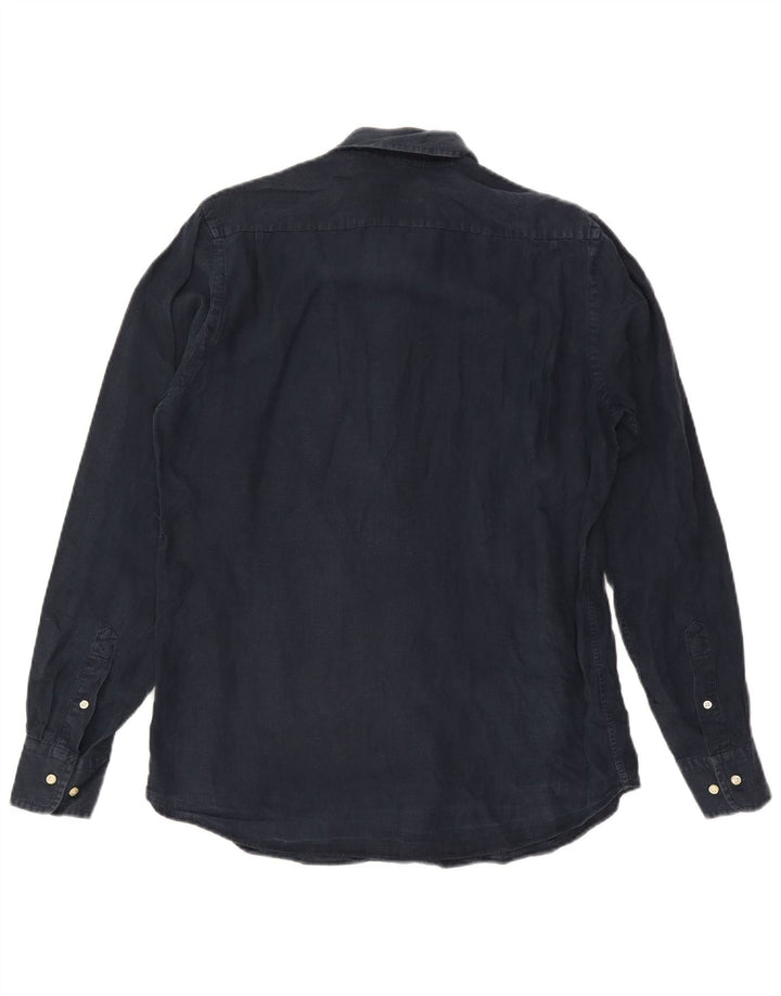 Camisa masculina Massimo Dutti média azul marinho linho