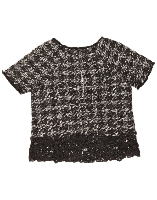 Blusa feminina Rick Cardona UK 12 poliéster preto médio houndstooth