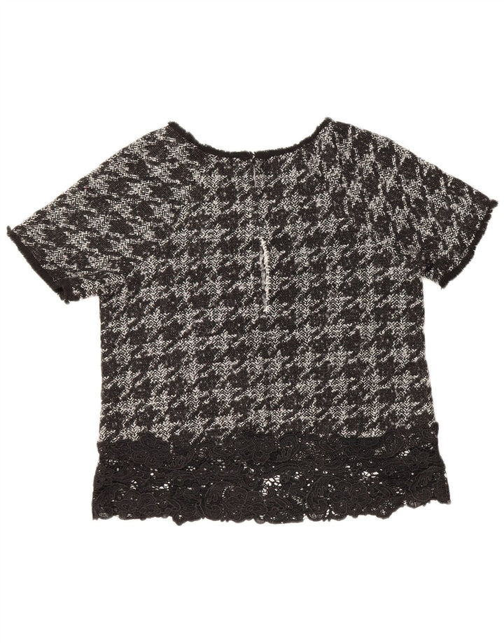 Blusa feminina Rick Cardona UK 12 poliéster preto médio houndstooth
