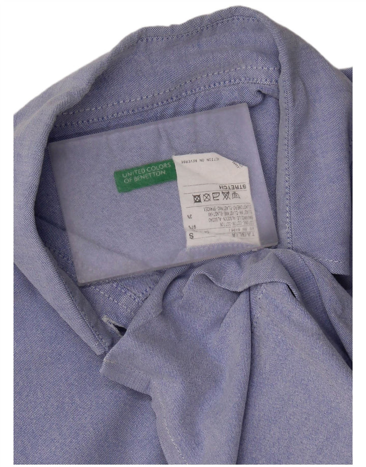 Camisa feminina Benetton manga 3/4 Reino Unido 10 algodão azul pequeno