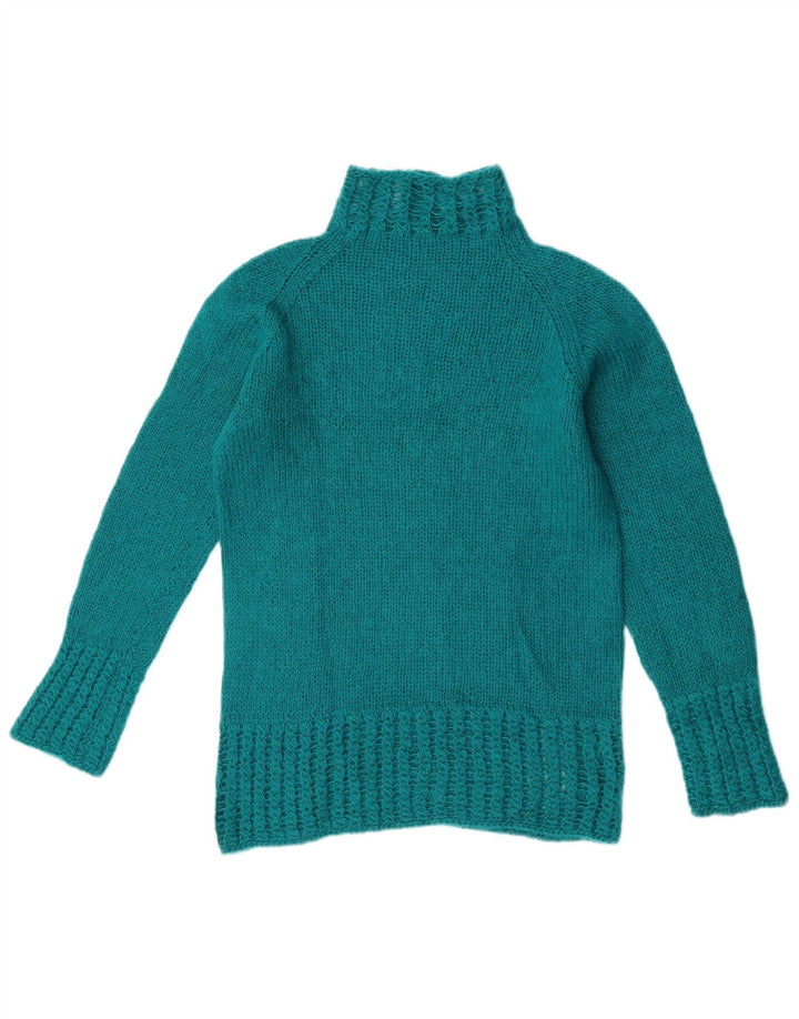 Suéter feminino vintage com gola tartaruga UK 12 turquesa médio
