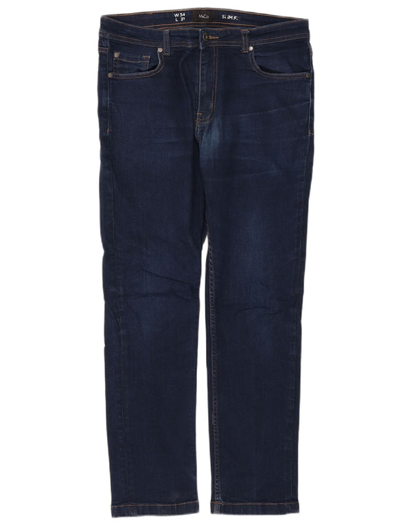 M&Co Jeans Slim Masculino W34 L31 Azul Marinho Algodão