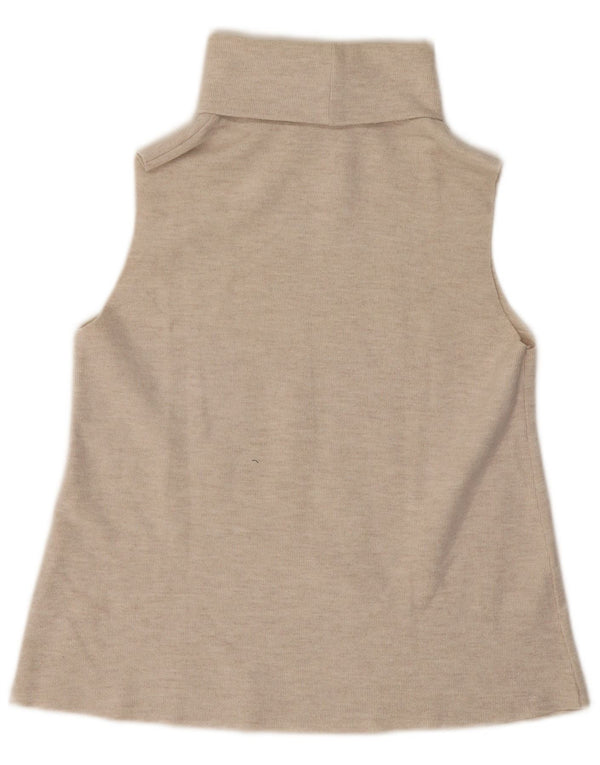 Zara Womens Roll Neck Vest Top Reino Unido 12 Algodão Bege Médio