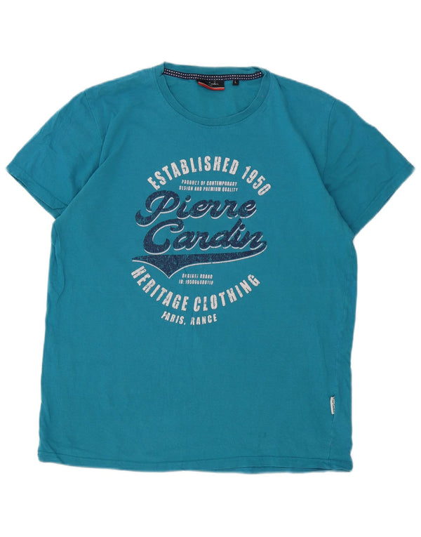 Camiseta gráfica masculina Pierre Cardin Top grande algodão azul
