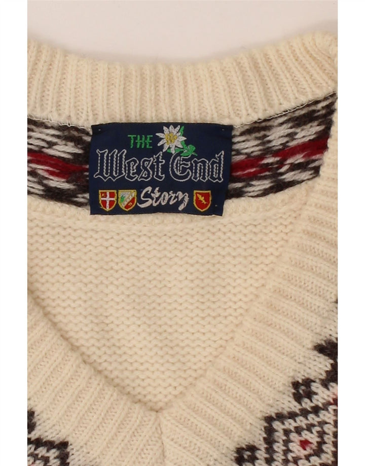 VINTAGE Mens V-Neck Jumper Sweater XL Off White Fair Isle Wool Vintage Vintage and Second-Hand Vintage from Messina Hembry 