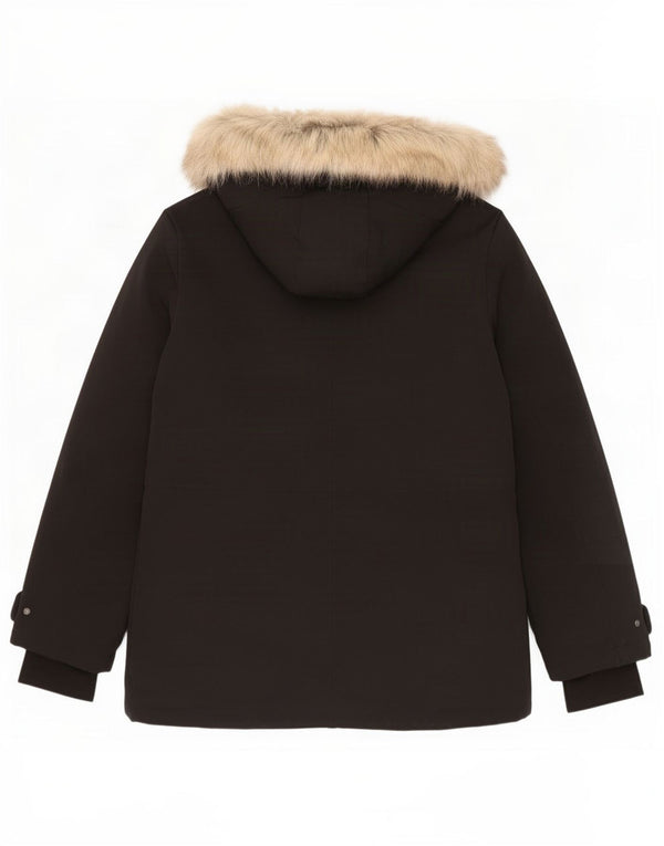 Jaqueta acolchoada com capuz feminina Zara UK 16 grande poliéster preto