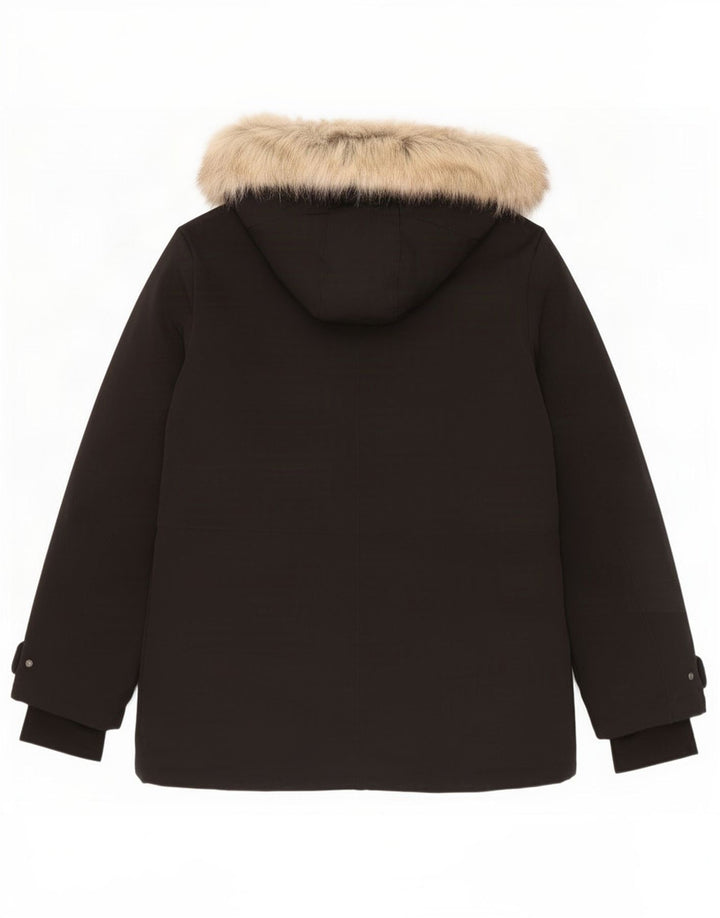 Jaqueta acolchoada com capuz feminina Zara UK 16 grande poliéster preto