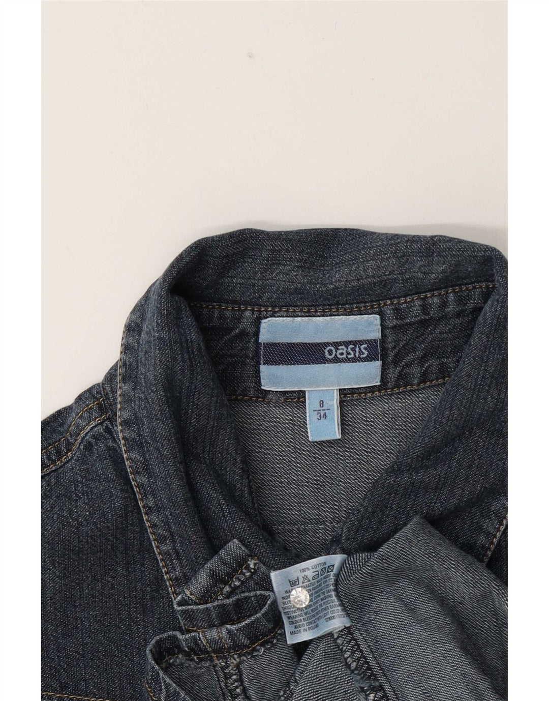 Camisa jeans feminina Oasis UK 8 pequena algodão azul marinho