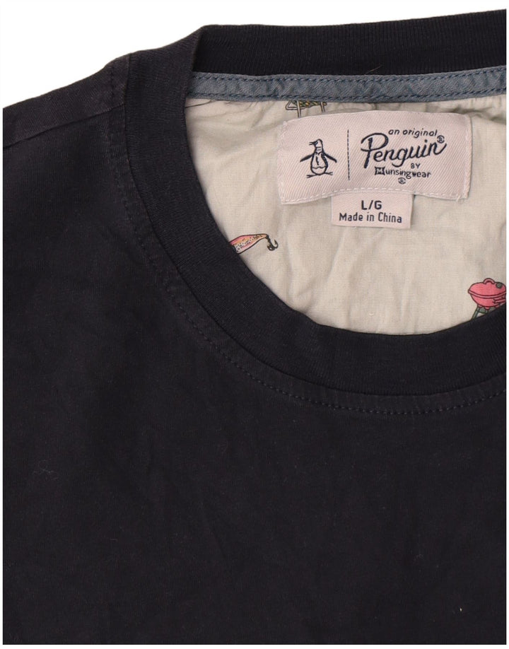 Camiseta masculina Penguin Top grande algodão azul marinho