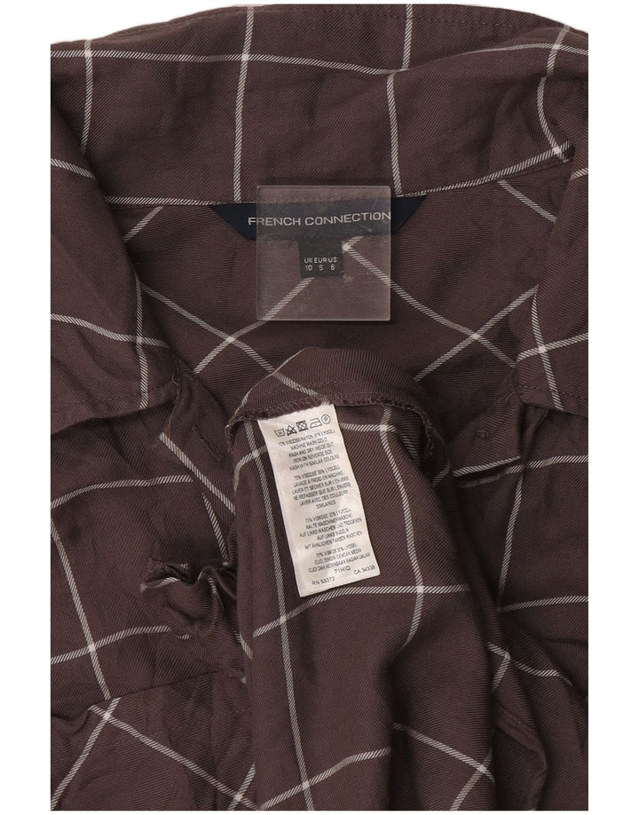 Vestido feminino de manga comprida com manga comprida French Connection Reino Unido 10 xadrez cinza pequeno