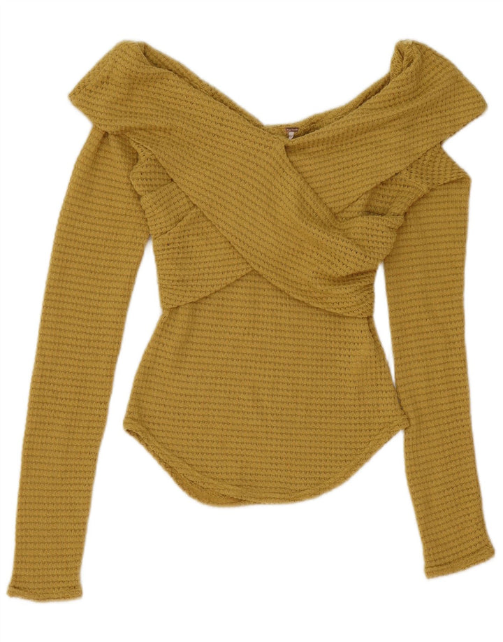 Luva longa superior UK 6 XS de poliéster amarelo para mulheres livres
