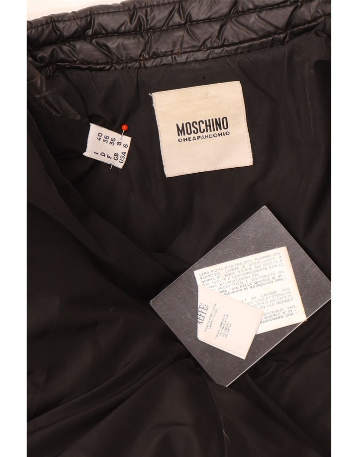 Casaco feminino Moschino com peito duplo acolchoado Reino Unido 8 pequeno poliamida preta