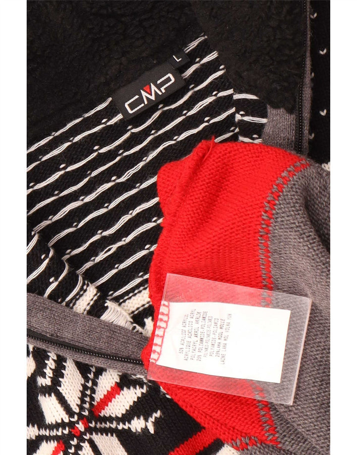 Suéter masculino CMP com zíper e gola grande cinza Fair Isle acrílico