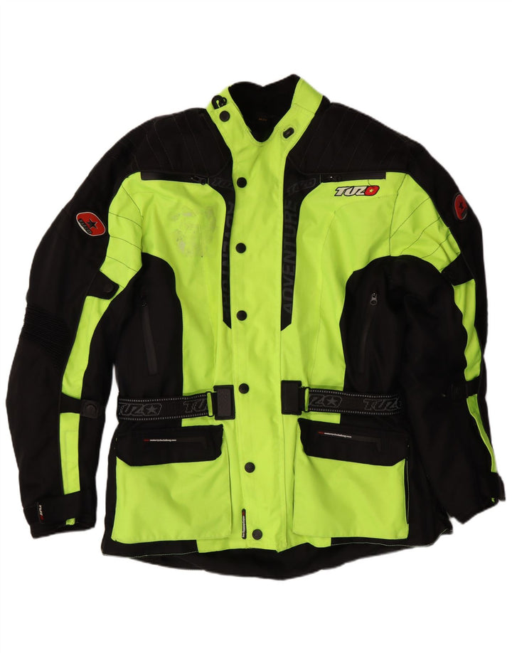 Jaqueta bomber VINTAGE masculina gráfica Moto Racer UK 44 2XL verde colorblock