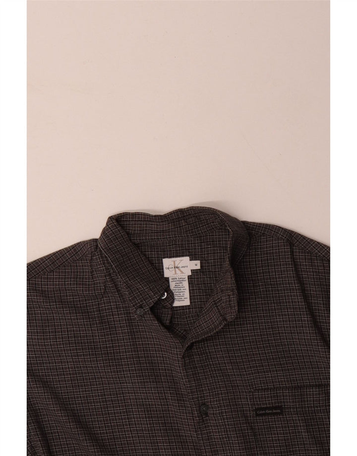 Camisa masculina CALVIN KLEIN JEANS algodão guingão cinza médio