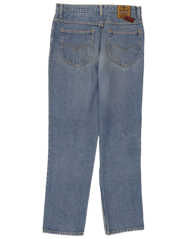 Jeans cônicos femininos vintage W34 L32 algodão azul