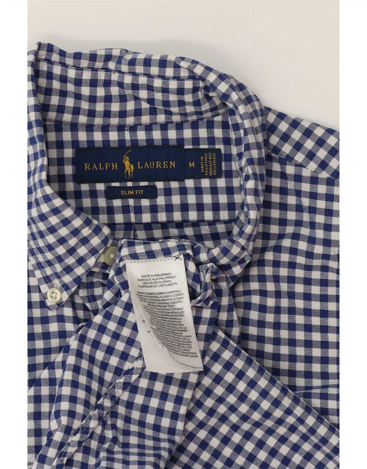 Camisa masculina Slim Fit Ralph Lauren de algodão guingão azul médio