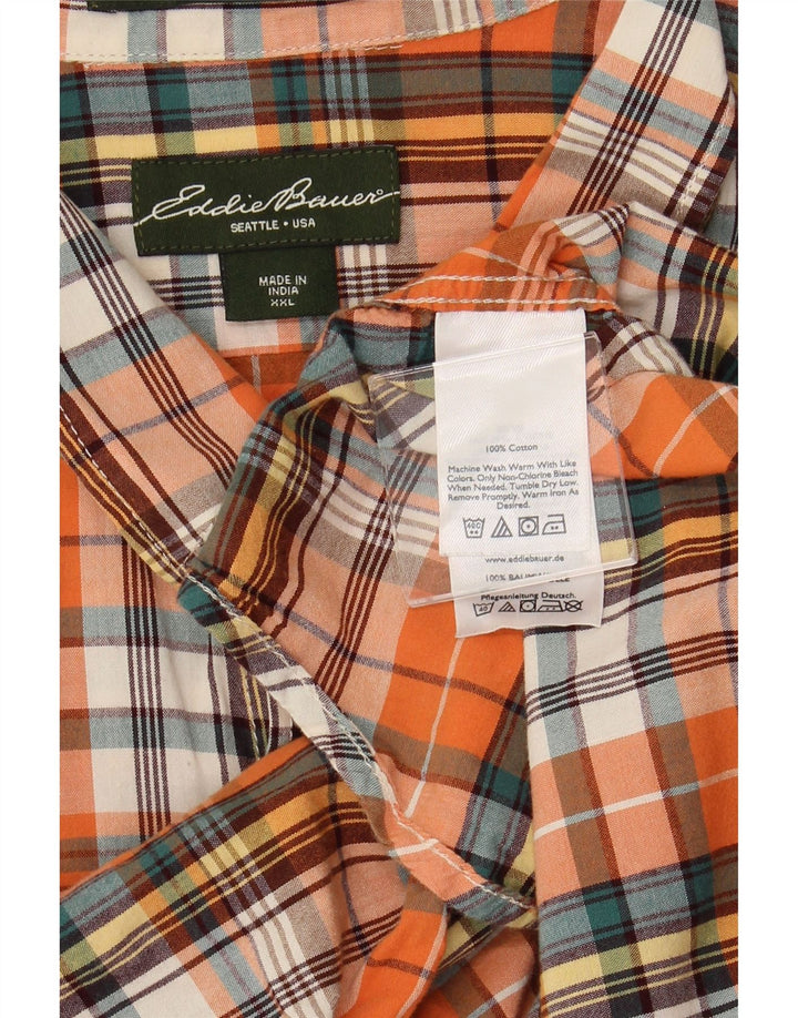 EDDIE BAUER Camisa masculina de manga curta 2XL algodão xadrez laranja