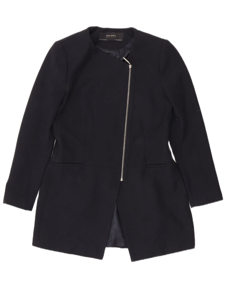 Jaqueta blazer feminina com zíper completo Zara Reino Unido 12 poliéster azul marinho médio