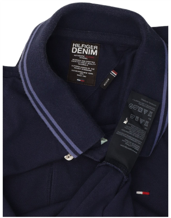 Camisa polo masculina TOMMY HILFIGER de manga comprida de algodão azul marinho médio
