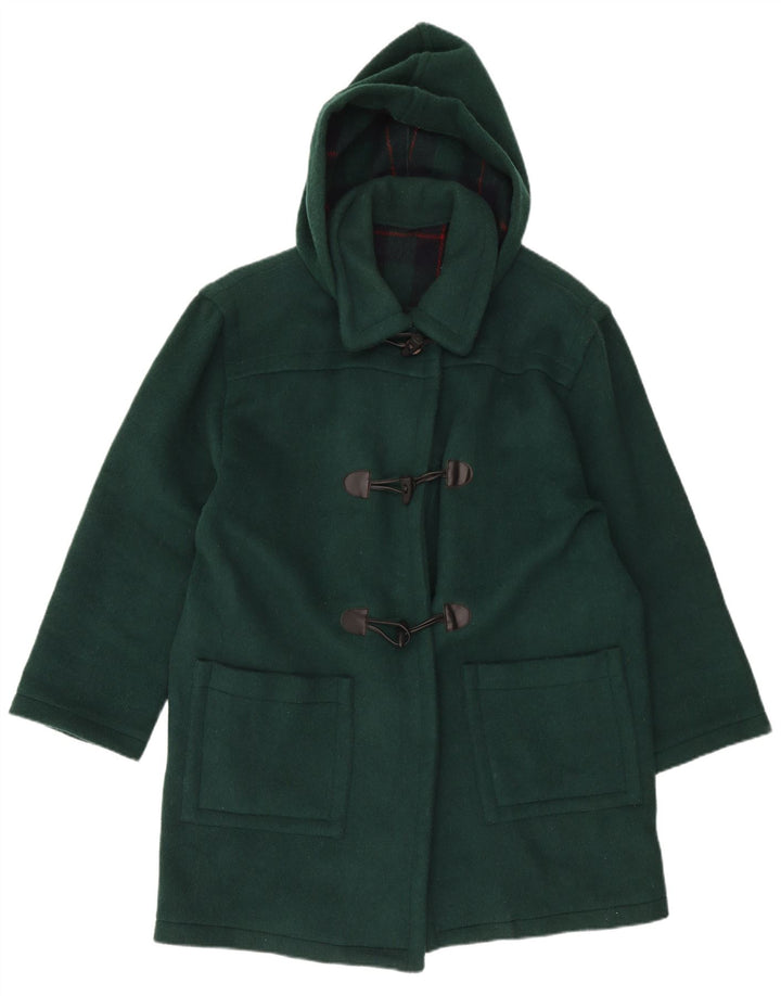 Casaco Duffle feminino vintage com capuz UK 16 verde grande