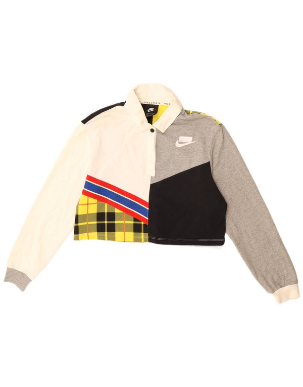 NIKE Womens Oversized Crop Rugby Polo Shirt UK 10 Pequeno Multicolorido