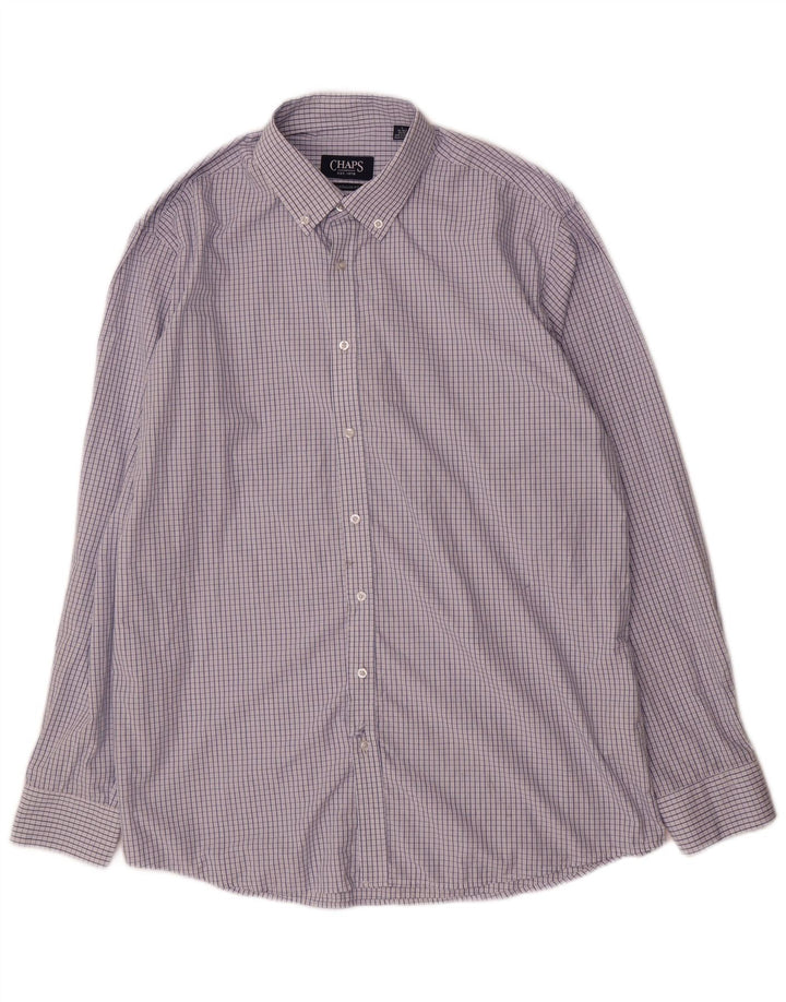 Camisa masculina de ajuste regular Chaps tamanho 16 16,5 grande azul guingão viscose