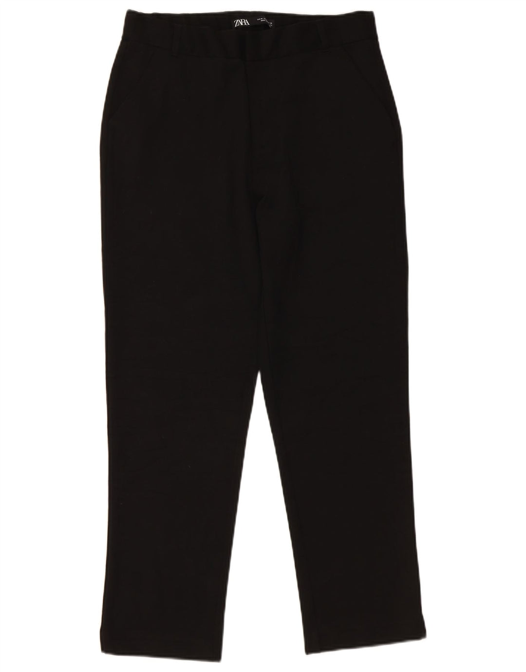 Calça feminina reta cortada Zara médio W30 L25 poliéster preto