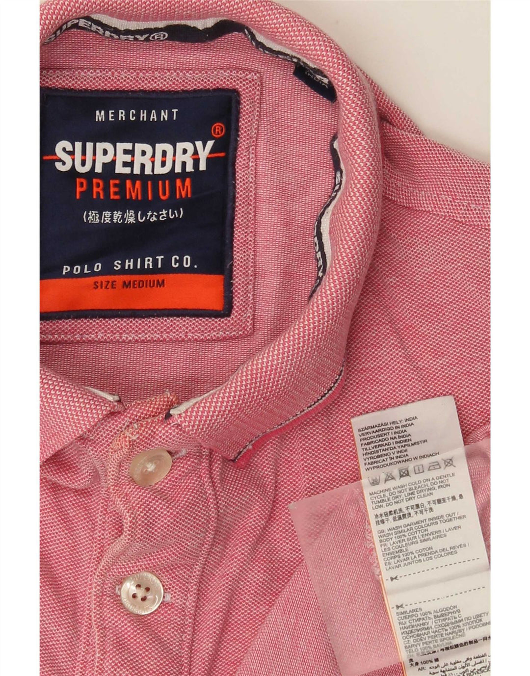 Camisa polo masculina Superdry médio algodão manchado rosa