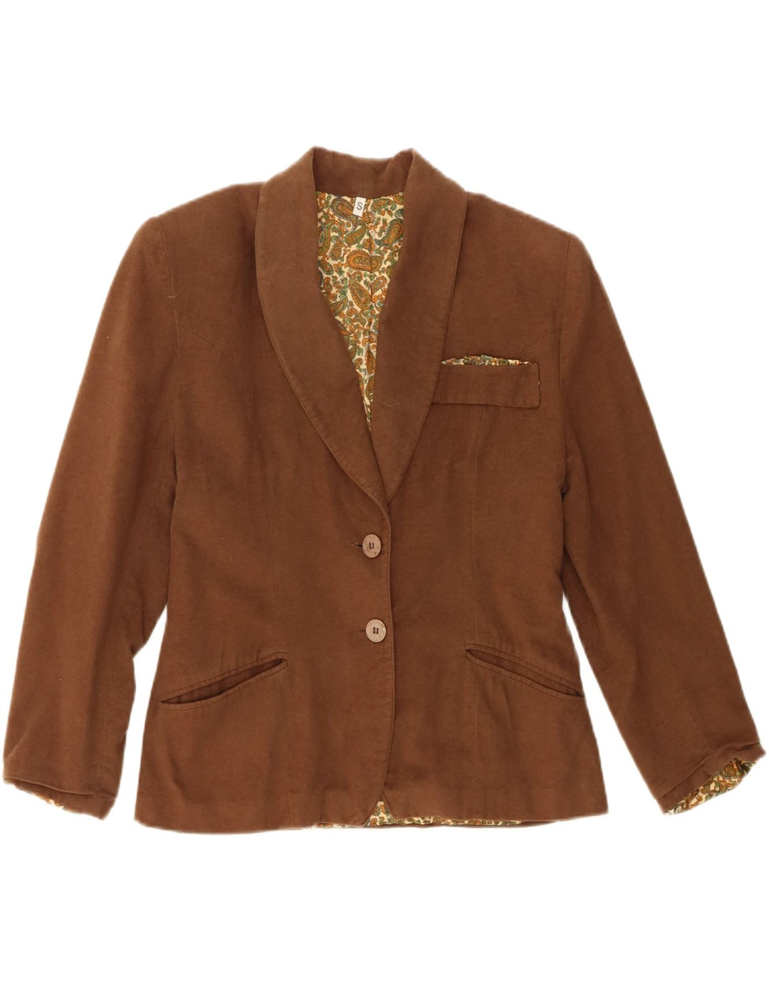 Jaqueta blazer feminina vintage com 2 botões Reino Unido 10 algodão marrom pequeno