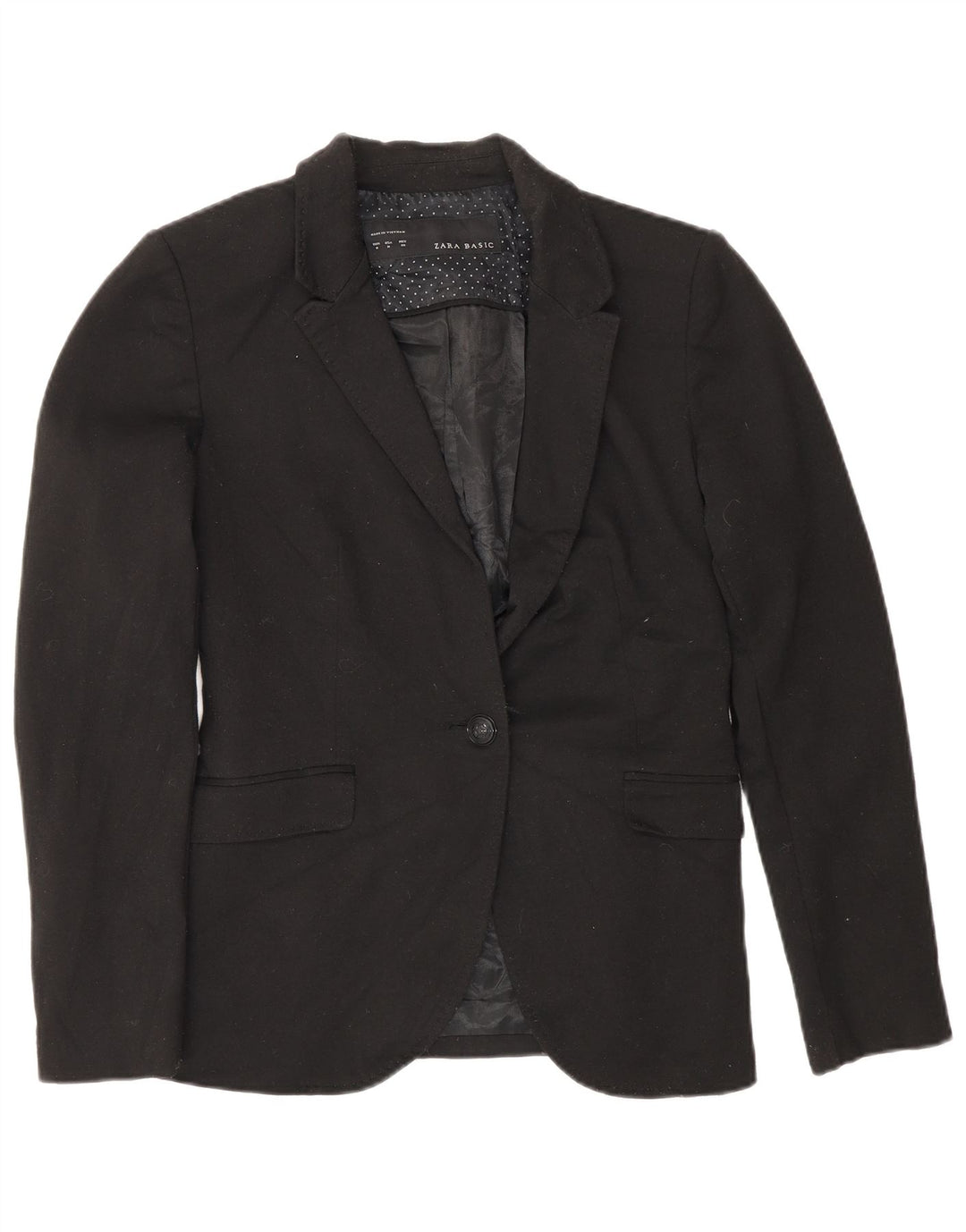 Jaqueta blazer feminina Zara com 1 botão Reino Unido 12 poliéster preto médio