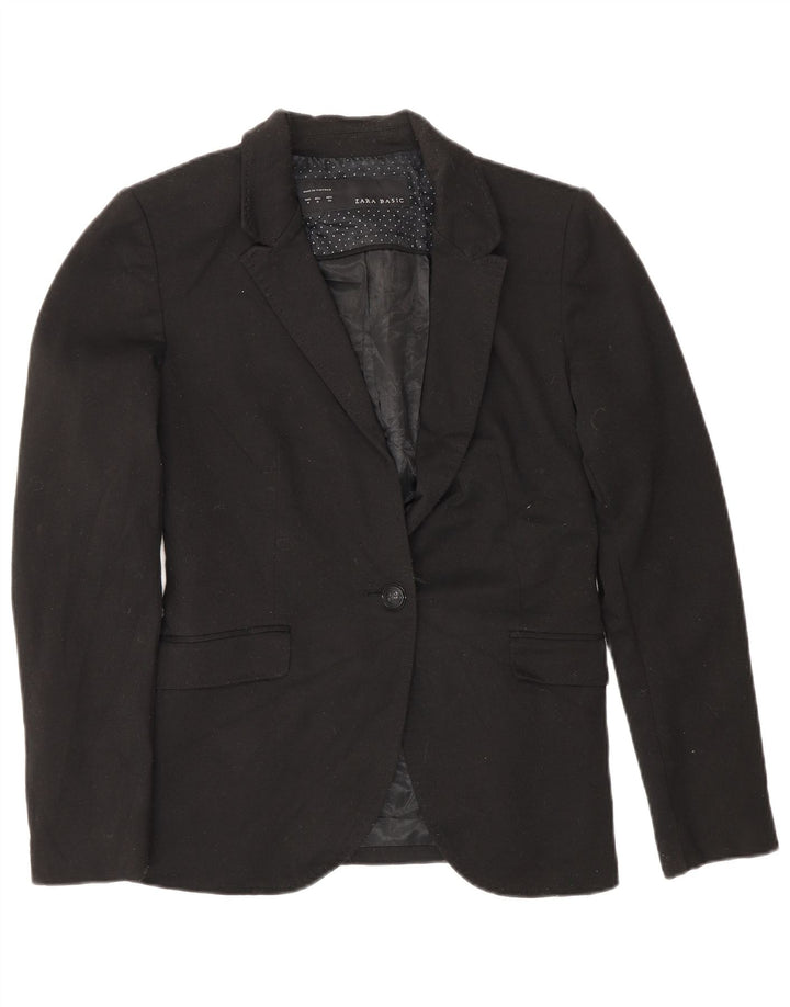 Jaqueta blazer feminina Zara com 1 botão Reino Unido 12 poliéster preto médio