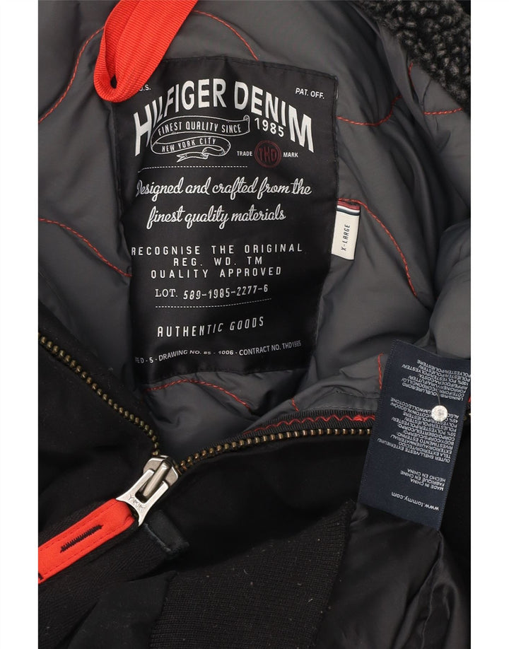 Jaqueta bomber masculina com capuz Tommy Hilfiger Denizen Reino Unido 42 XL poliéster preto