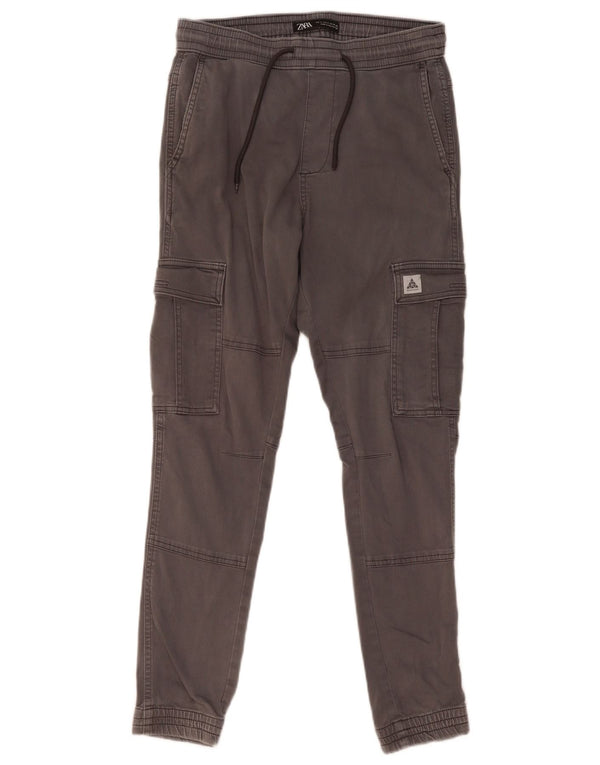Calça cargo masculina Zara Cargo Joggers pequena W30 L29 algodão cinza