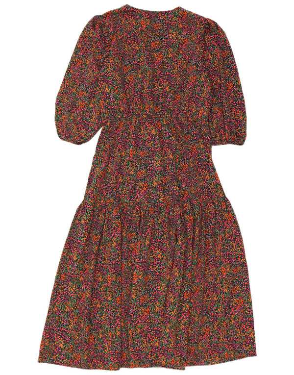 Topshop vestido maxi feminino manga 3/4 Reino Unido 10 pequeno floral multicolorido