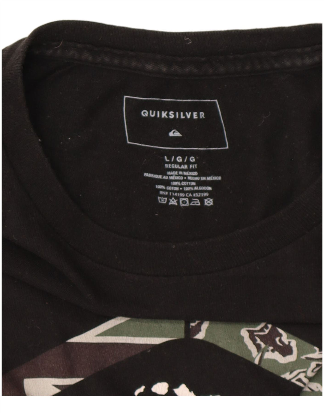 Camiseta masculina QUIKSILVER Hawaii Regular Fit com estampa gráfica grande de algodão preto