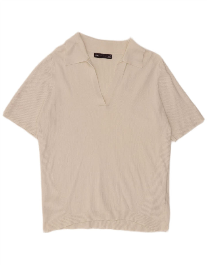 Camisa polo feminina Marks & Spencer Reino Unido 14 grande algodão branco