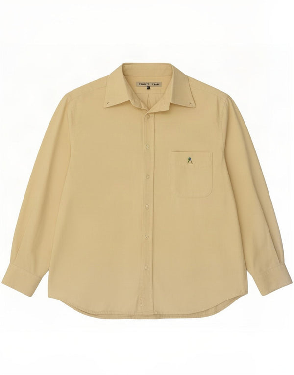 Camisa vintage masculina de veludo cotelê médio amarelo