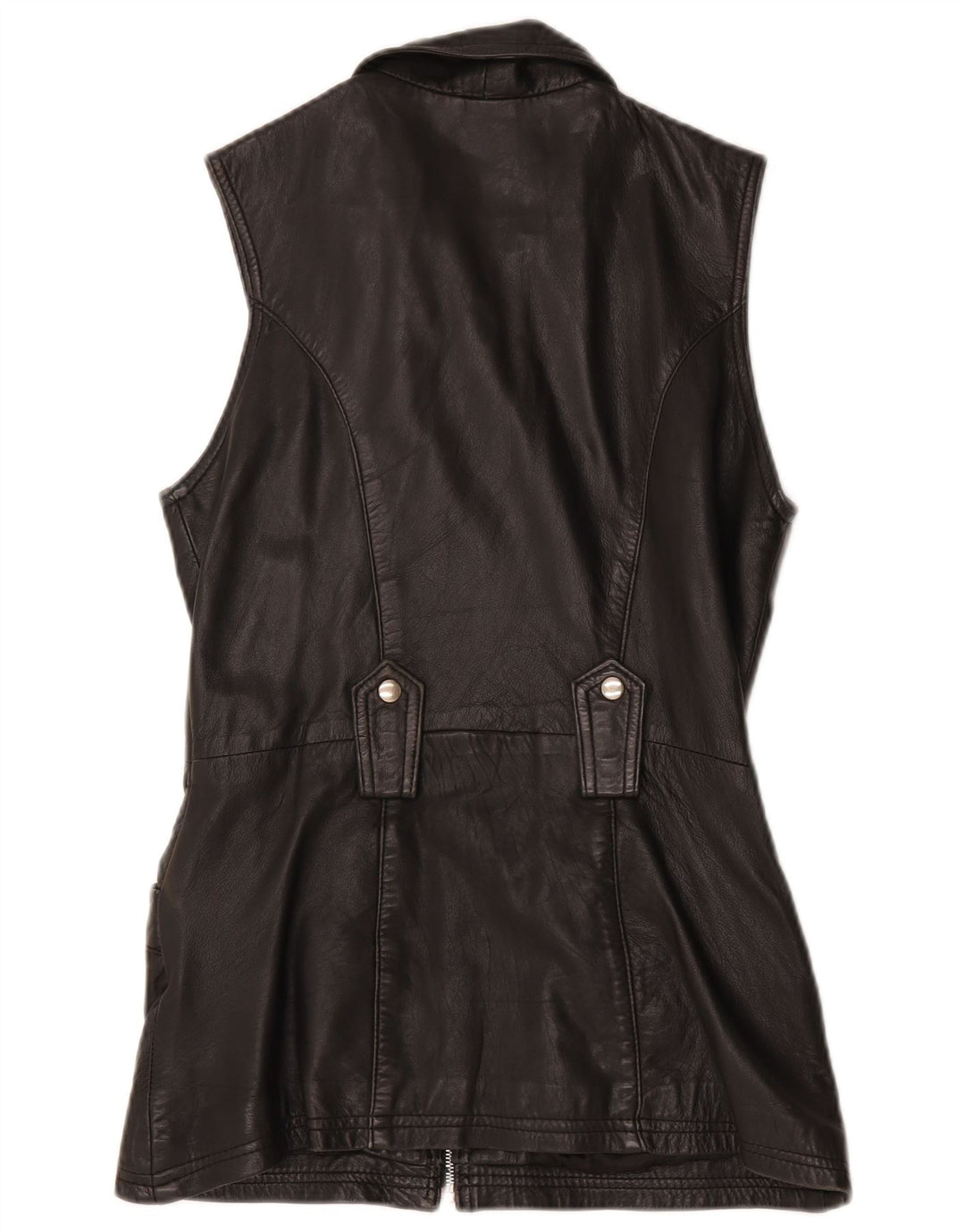 Colete de couro feminino vintage UK 12 médio preto
