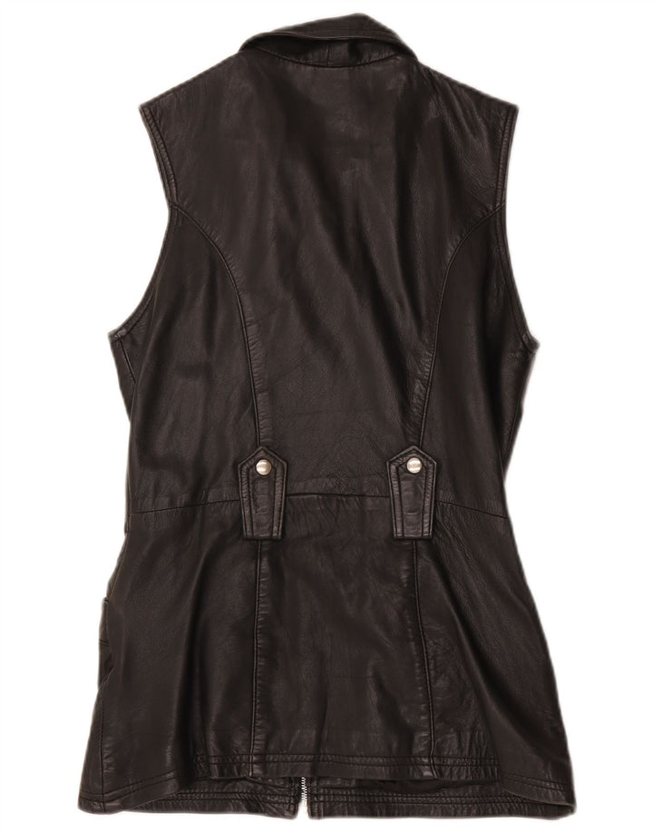 Colete de couro feminino vintage UK 12 médio preto