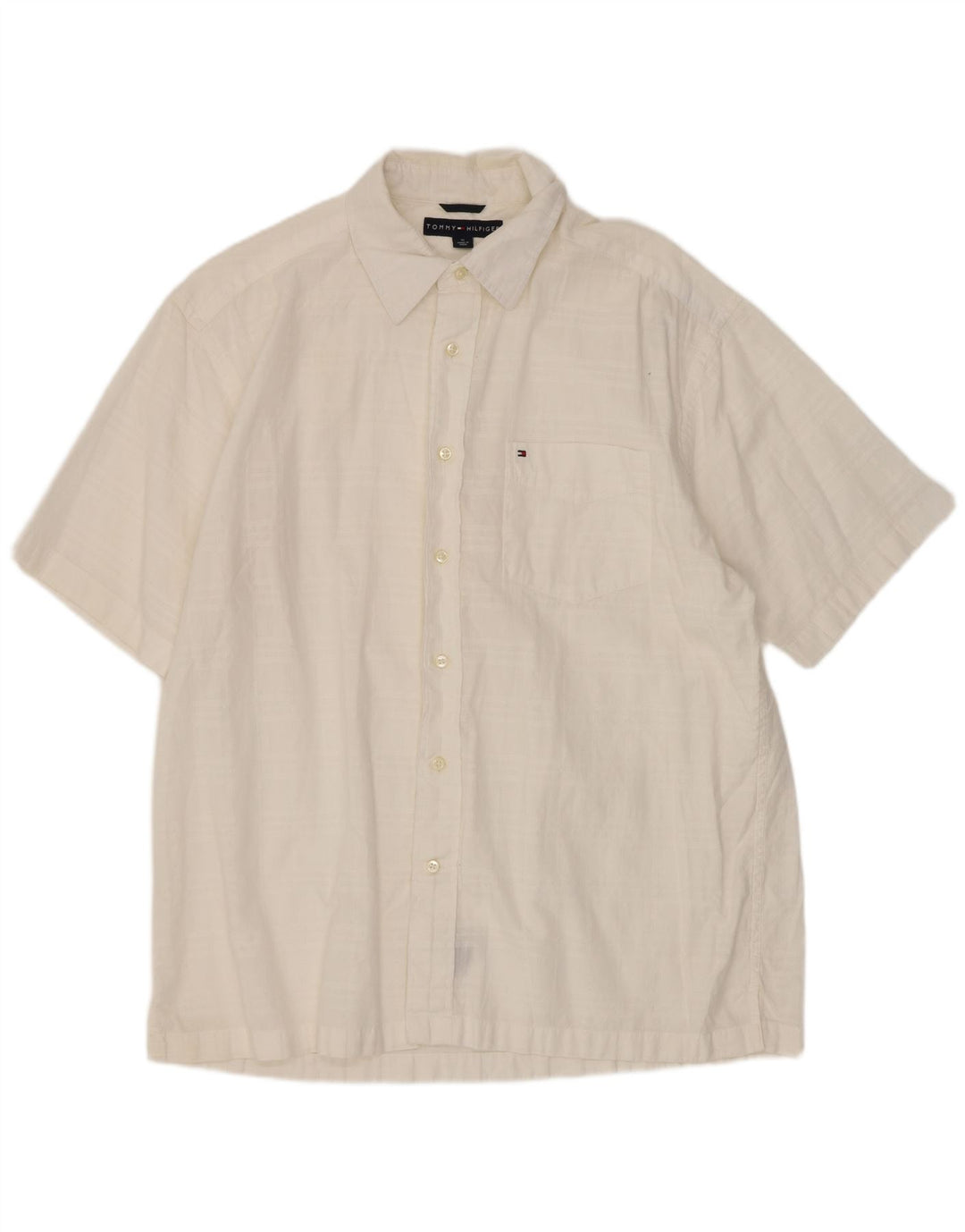 Camisa masculina de manga curta Tommy Hilfiger, algodão xadrez branco médio