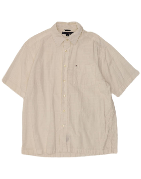 Camisa masculina de manga curta Tommy Hilfiger, algodão xadrez branco médio