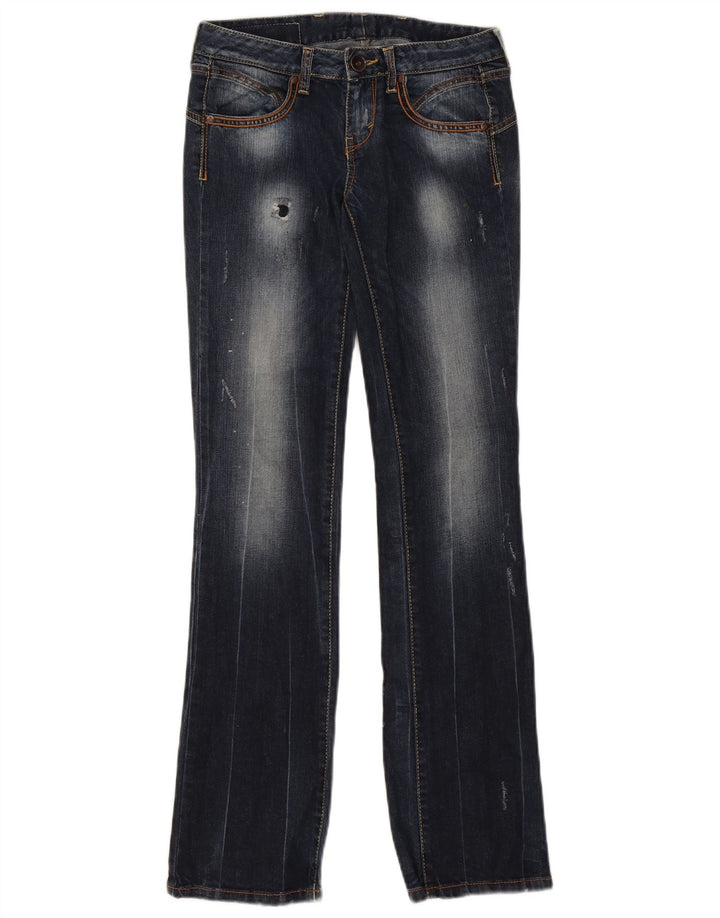 Benetton feminino jeans bootcut desgastado W26 L31 azul marinho