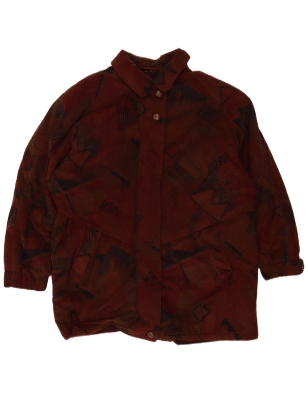 Casaco corta-vento feminino vintage UK 20 2XL Borgonha geométrico