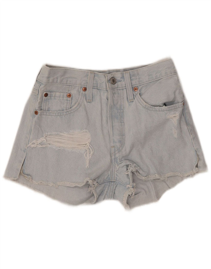 Shorts jeans feminino 501 desgastado da LEVI'S W24 XS azul algodão